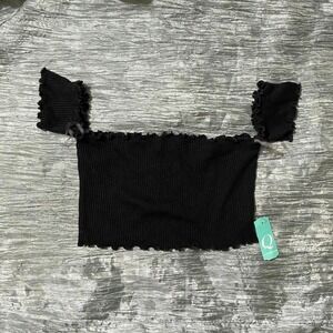 NWT Better Be Lolita Ribbed Off Shoulder Crop Top Women's Med Black Stretch
